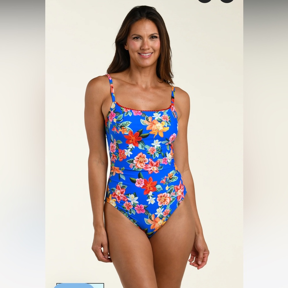 La Blanca swimsuit - blue one piece with floral print, size 6 bathing suit - Picture 7 of 8